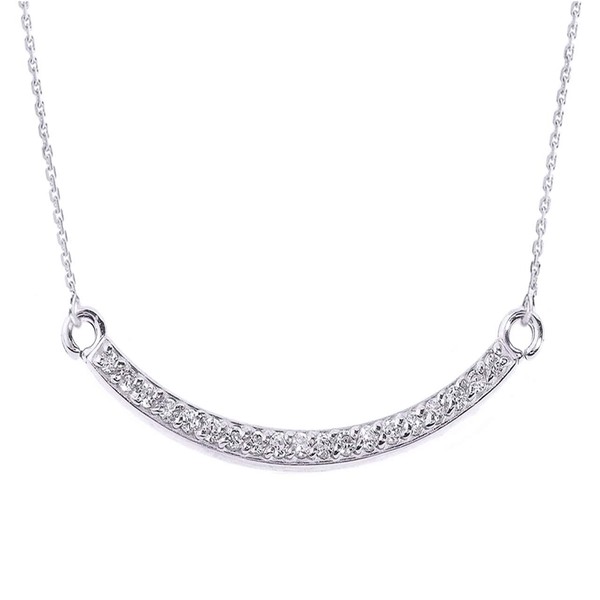 Exquisite Curved Bar Necklace with CZ in Sterling Silver, 16"