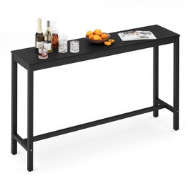 Cozyman Bar Table, 63" Bar Height Pub Table, Counter Height Bar Table, Rectangular High Top Table for Narrow Space, Kitchen Dining Tables with Sturdy Wood Acacia Frame, Easy to Set Up, Natural Black