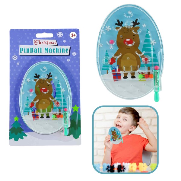 Reindeer Christmas Pinball Machine - Entertaining Stocking Stuffer for Kids 3+Y, Stress Relief Festive Party Fun, Size-15cm