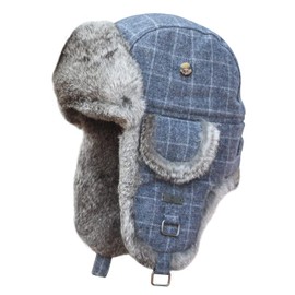 Fur Winter Trapper Hat,100% Rabbit Fur Aviator Ski Trapper Trooper Pilot Hat,Snow Eskimo Hat with Ear Flaps for Men & Women