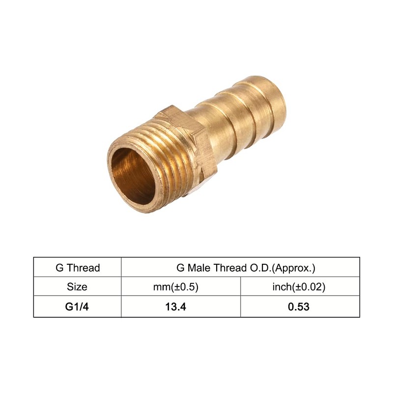sourcing map Brass Hose Barb Fitting,Connector,10mm Barb x G1/4 Male