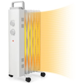 Tangkula 1500W Oil Filled Radiator Heater, Electric Space Heater with 3 Heating Modes, Adjustable Thermostat, Tip Over & Overheat Protection, Portable Oil Heater for Indoor Use, Home, Office (White)