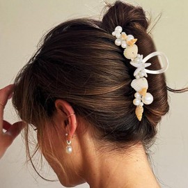 CAKURE Starfish Claw Clip Seashell Hair Claw Clip Pearl Hair Clips Hair Accessries for Women (a-silver)