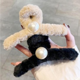 Winter Fur Twisted Hair Claw Clip for Thick Hair Fur Beige 10ea