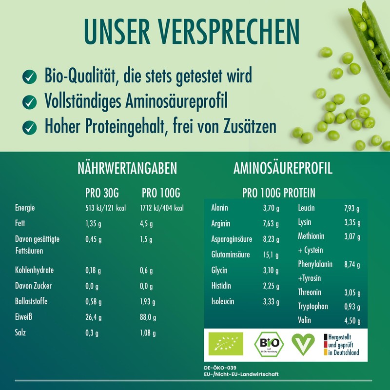STRIVE DE-ÖKO-039 Pea Protein 100% Organic Vegan Fermented Premium Pea