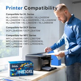 Valuetoner TN830XL Toner Compatible for Brother Printer TN830 for Brother DCP-L2640DW MFC-L2820DW HL-L2460DW HL-L2400D HL-L2405W HL-L2480DW MFC-L2820DW XL MFC-L2900DW HL-L2460DWXL HL-L2465DW (2 Black)