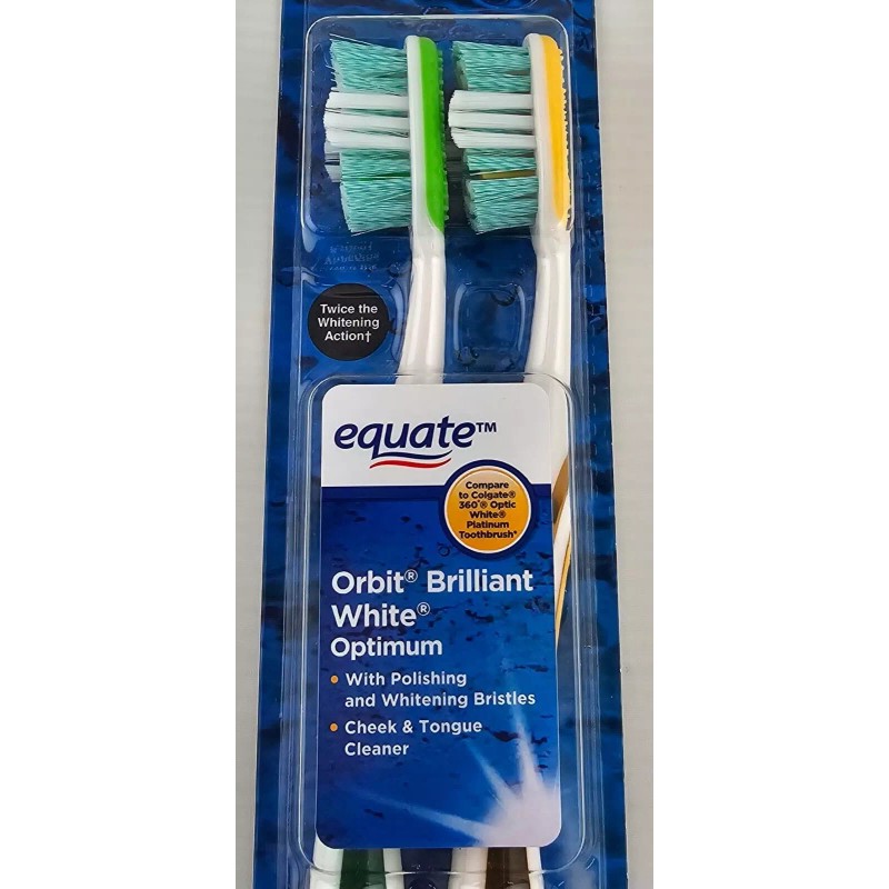 Equate Orbit Brilliant White Optimum Soft Bristle Toothbrush, 4 Pack