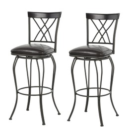 FurnitureR Swivel Bar Stools Set of 2, 24 inches Vintage Upholstered Faux Leather Seating Armless Bistro Chairs with Backrest Footrest Metal Frame for Counter Kitchen Par Island, Black