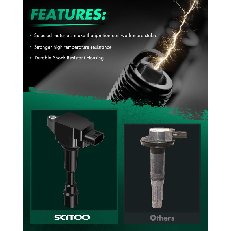 SCITOO 4 ignition coils with 4 iridium Spark Plugs for