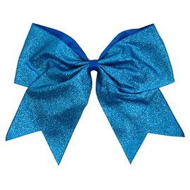Kenz Laurenz Glitter Cheer Bows - Cheerleading Softball Gifts for Girls and Women Team Bow with Ponytail Holder Complete Your Cheerleader Outfit Uniform Strong Hair Ties Bands Elastics (1) (Teal)