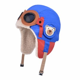 AYPOW Children's Winter Thermal Fleece Hat Bomber Hats with Removable Protective Glasses 6-12, Windproof Adjustable Outdoor Ski Hiking Cycling Cap Beanie Hat for Boys Girls Winter Hat Hood Outdoor,