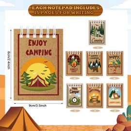 Eaasty 32 Pack Camp Adventure Theme Notepads Mini Spiral Notebook Tiny Notebook Camping Journal Pocket Notebook for Kids Camping Party Favors Writing Drawing Note Taking, 2.4 x 3.5 Inch (Rustic)