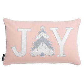 SAFAVIEH Home Collection Joy Holiday Tree Silver/Pink Cotton 12 x 20-inch Rectangle Decorative Accent Insert Throw Pillow