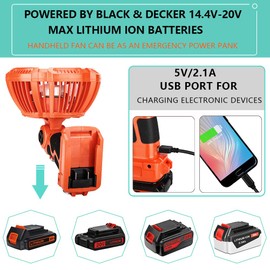 YEX-BUR Fan for Black and Decker 20v Battery, Cordless Fan with Remote, 3 Speeds, 3 Mode Adjustable LED Light, USB-A Charging Port for Outdoor Camping Power Outage Emergency