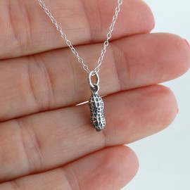 FashionJunkie4Life Sterling Silver Tiny Peanut Necklace | Detailed 3D Food Charm with 18" Chain | Pregnancy Gift for Women