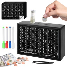 Wooden Money Box with Ticking Numbers, Money Box with Counter Checks, Money Box with Counter 5000 €, Black Cash Box €500-€10,000 Target