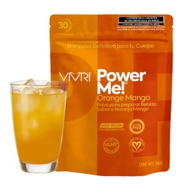 VIVRI Power Me! Bebida con Cafeina en Polvo de Sabor Naranja-Mango | Hecho con Extractos Naturales y Antioxidantes con Complejo B | Rinde 30 Porciones