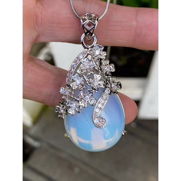 Unbranded Tear drop Shaped Rainbow Fire Moonstone Gemstone with Silver