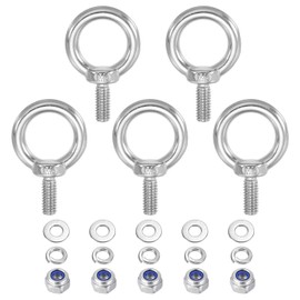 PATIKIL M6 x 14mm Lifting Shoulder Eye Bolts Set of 5 304 Stainless Steel Threaded Eye Bolts with Lifting Rings with Nuts and Washers Ideal for Hammocks and Articles Hanging