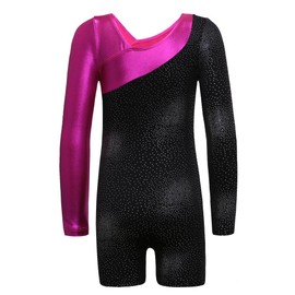 ZNYUNE One-pieceGirls Gymnastic Long Sleeve Leotards Sparkle Dancing Athletic Ballet Unitards for Little Girl Black 120
