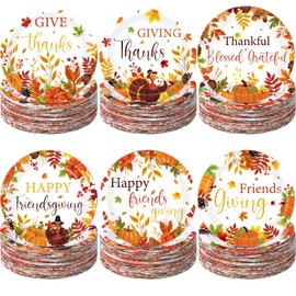 Funnymoom 60 Pcs 7 Inch Happy Friendsgiving Paper Plates Give Thanks Plates Decorations Fall Pumpkin Turkey Tableware for Autumn Harvest Thanksgiving Dinner BBQ Picnic Farmhouse Party Supplies