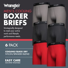 Wrangler - Mens Cooling Boxer Briefs - Mens Boxer Brief Underwear 6" Inseam for Men Pack of 6 | Comfort Stretch Boxer Briefs for Men - Mens Underwear Boxers - Underwear for Men, Teens & Boys
