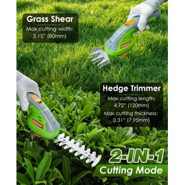 PINOZE Cordless Grass Shear & Hedge Trimmer - 2 in 1 Handheld 7.2V Small Electric Bush Trimmer, 2.0Ah Rechargeable Battery Powered Shrub Trimmers Grass Cutter for Garden, Yard, Lawn Care - Grey/Green