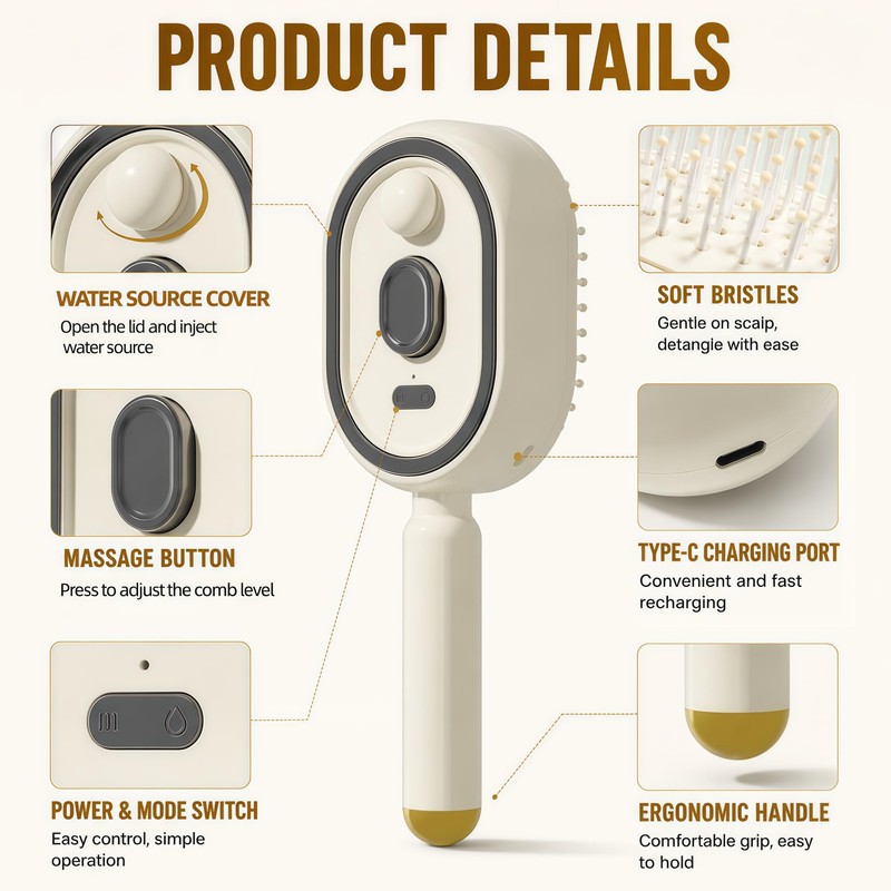 Electric Spray Air Cushion Massage Comb, Hair Brush with Water