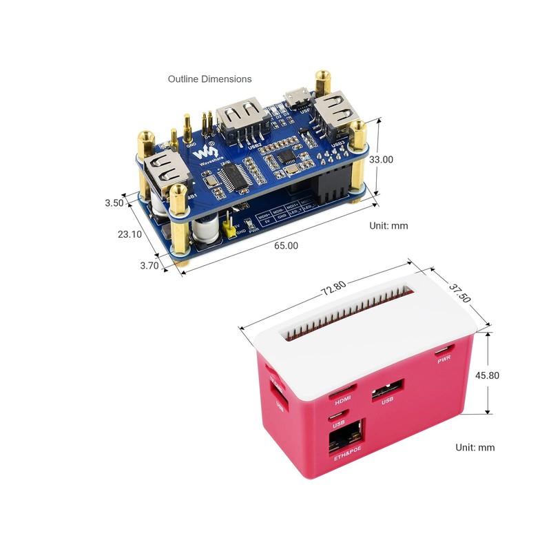 waveshare Ethernet/USB HUB HAT B with Box ABS Case for