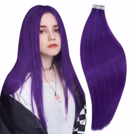 RUNATURE Purple Tape in Hair Extensions Human Hair 22 Inch Purple Hair Extensions Tape in Human Hair Colored Tape Hair Extensions Purle Human Hair 25gram