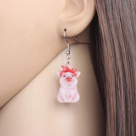 DUOWEI Cute Pink Pig Acrylic Earrings Dangle Jewelry Gifts for Women Pig Lovers (Pink)