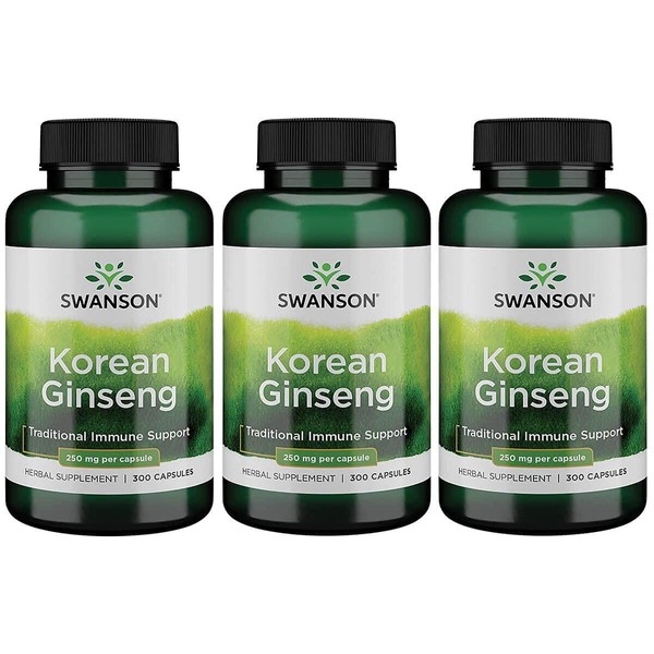 Swanson Korean Ginseng 250 Milligrams 300 Capsules (3 Pack)