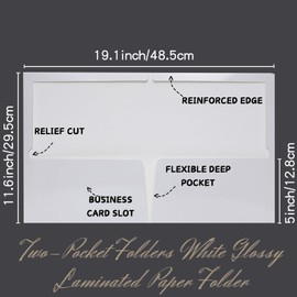 Two-Pocket Folders White Glossy Laminated Paper Folder, Letter Size Folders with Pockets, Holds 100 Sheets, Box of 50