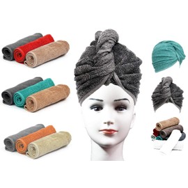 Luxury Quick Magic Hair Dry Hat 100% Cotton Water Absorbent Drying Wrap Twist Towelling Hair Turban Dry Caps with Loop and Button Fastener –Size 62x23cm -Pack of 3- Silver Grey