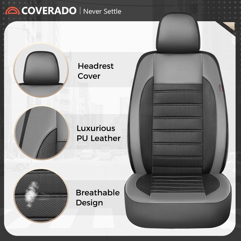 Car Seat Covers Full Set, Memory Foam Leather Car Seat