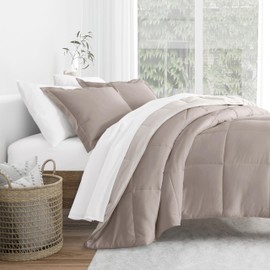 Merit Linens Comforter Set Two-Toned Reversible Microfiber All Season Down-Alternative Ultra Soft Bedding - Full/Queen Natural/Latte