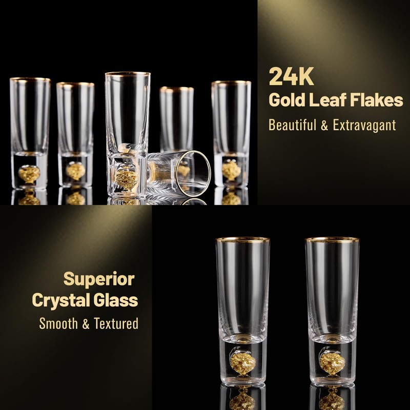 DUJUST Crystal Shot Glasses (2oz), Shot Glass Set Decorated with