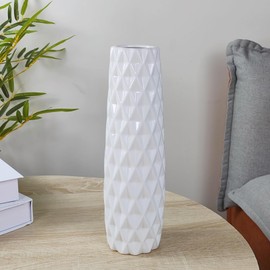 JIDOFUE White Ceramic Vase, Tall Flower Vase, 12 Inches/30 cm High Modern Large Textured Floor Vases for Farmhouse, Shelf, Living Room Table Centres, Home Decor, Skinny Vase for Pampas Grass