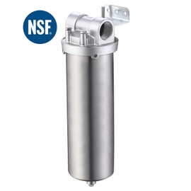 Amwater NSF/ANSI 42 Certification Stainless Steel Filter Housing for 10" Filter Cartridge, 1/2NPT Water Filter Housing for Whole House Water Purification of Stainless Steel 304