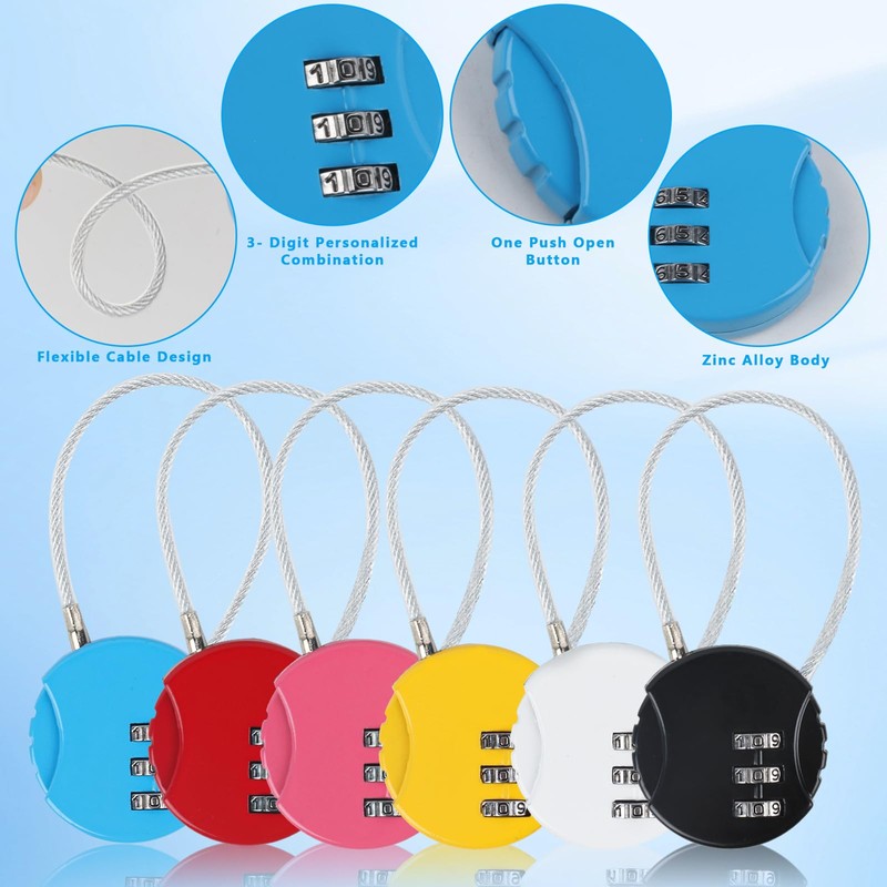 6pcs Combination Padlocks, Padlocks with Code Padlock, Small 3 Digit