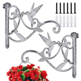 FLORWOD 2pcs Heavy Duty Metal Plant Wall Hangers, 10 Inch Plant Hanger Bracket, Decorative Lantern Hooks Cast Iron Wall Hummingbird Hooks, Rustic White