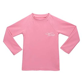 TIZAX Girls' Long-Sleeved UV Swimming Shirt Kids Quick-Drying Swimming Shirt Swimwear Rash Guard, pink, 134-140