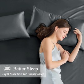 Satin Cushion Cover 40 x 80 cm, Set of 2, Soft as a Silk Pillowcase, Like Silk Pillowcase Suitable for Curly Hair, Satin Pillowcase with Zip, Vielit Cushion Covers, Dark Grey Cushion Cover