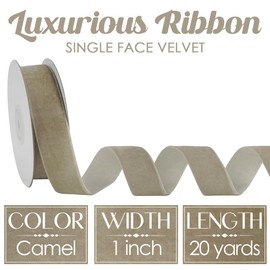 MEEDEE Camel Velvet Ribbon - 1 Inch Single Face Nylon Ribbon, 2 Rolls (20 Yards) Taupe for Christmas Tree, Gift Wrapping, Rustic Wreath, Velvet Bow Making, Floral Bouquet, Home Decor