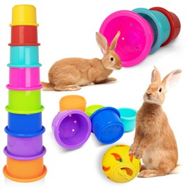 Iffitya 8 Pcs Colorful Stacking Cups and a Ball for Rabbits, Colorful Bunny Toys for Rabbits and Small Animals, Nesting Rabbit Toys of Different Sizes, Bunny Stacking Cups for Hiding Food and Playing