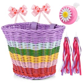 Kid's Bike Basket for Girls Front Bike Accessories with Handlebar Streamers Cycle Ages 3-13 DIY Bike Decoration Accessories Kit Scooter Basket