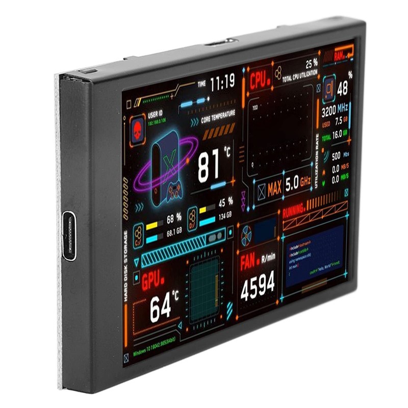 ASHATA 3.5 Inch IPS USB Mini Screen, Computer Temperature Monitor,