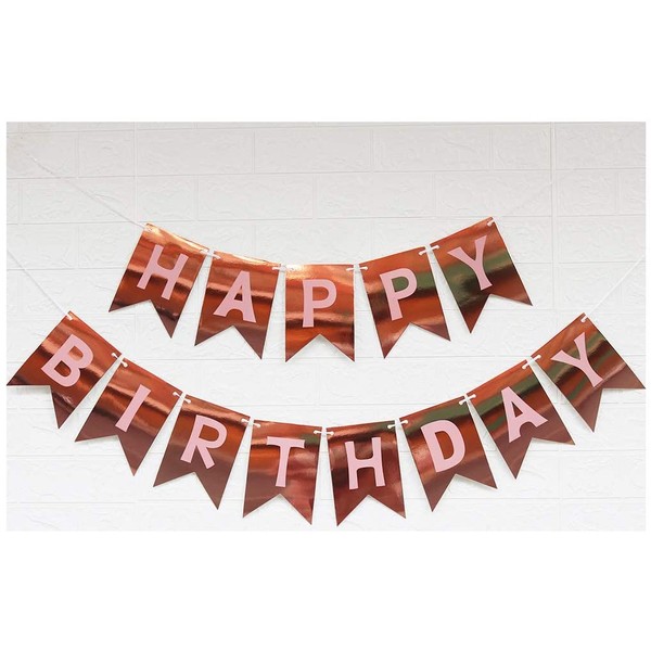 Flairs New York Happy Birthday Decorations Banner Party Props (Pack of 1 Banner, Rose Gold Happy Birthday)