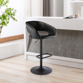 Vogue Furniture Direct Adjustable Bar Stool with Hollow Back and Arms, Modern PU Leather Swivel Barstool, Airlift Counter Height Bar Chair for Kitchen Dining Room (Lime Green)