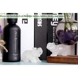 2" Clear Quartz Crystals Elephant Decor Statues Cute Polished Natural Stone Hand-Carved Big Sculpture Statue Figurines Gemstone Energy Hippie Home Room Office Desk Decor